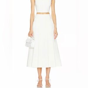 ALC Size 4 • White Eve Pleated Linen Blend Midi Skirt.